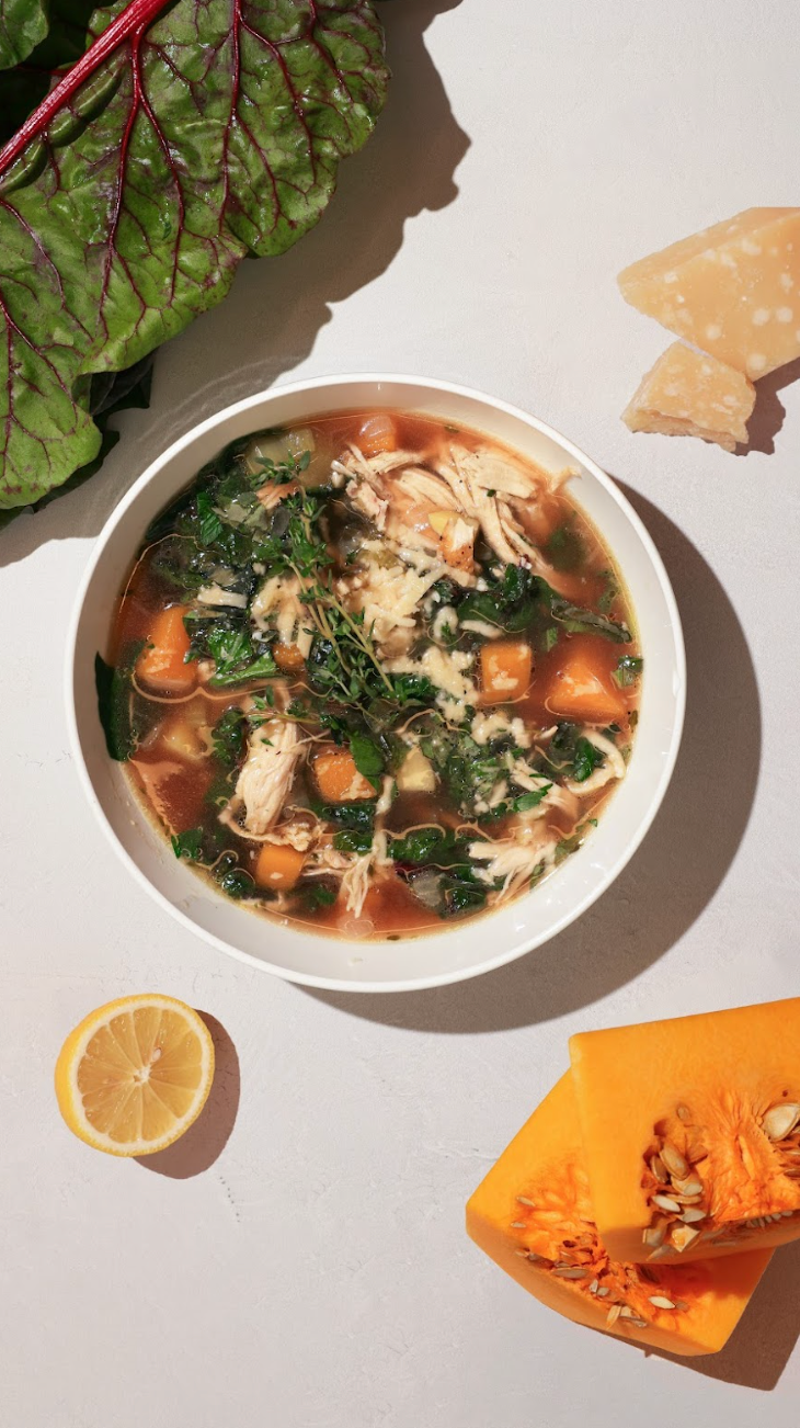 Cozy Fall Soup with Chicken, Butternut Squash, and Swiss Chard