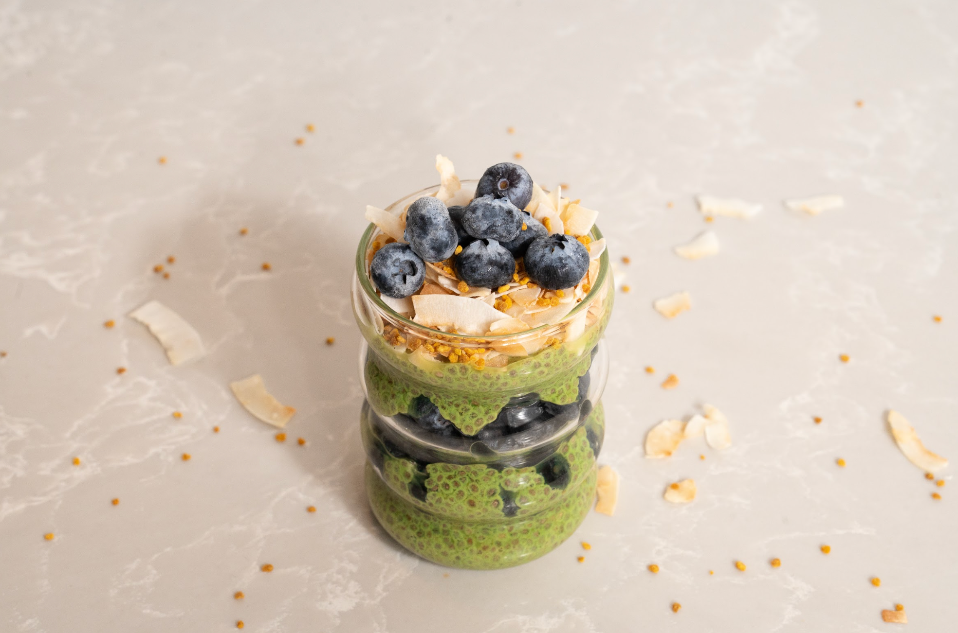 Cymbiotika Vanilla Bean Matcha Chia Seed Pudding Recipe in glass car