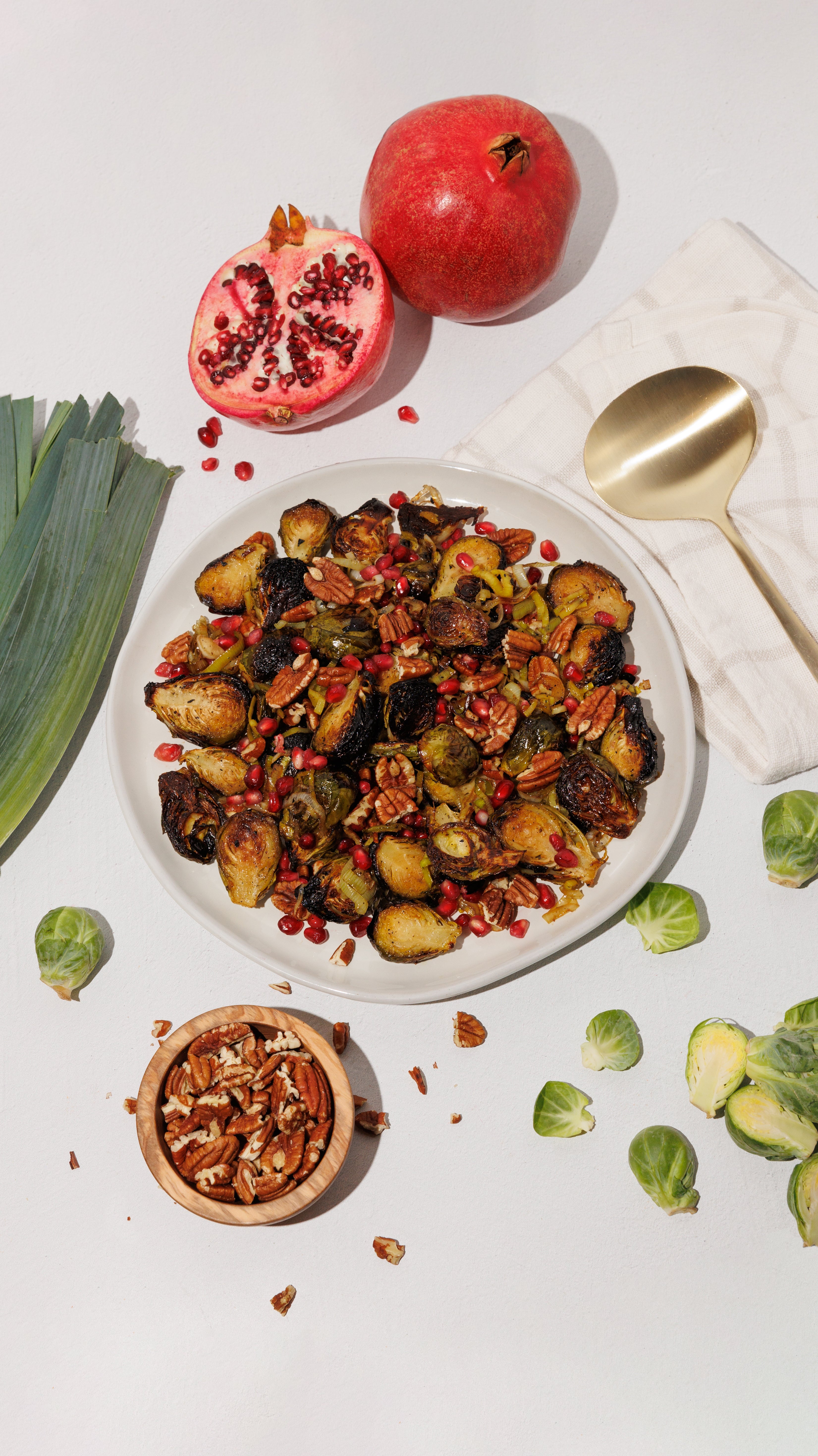 Roasted Brussels Sprouts with Pomegranate & Pecans