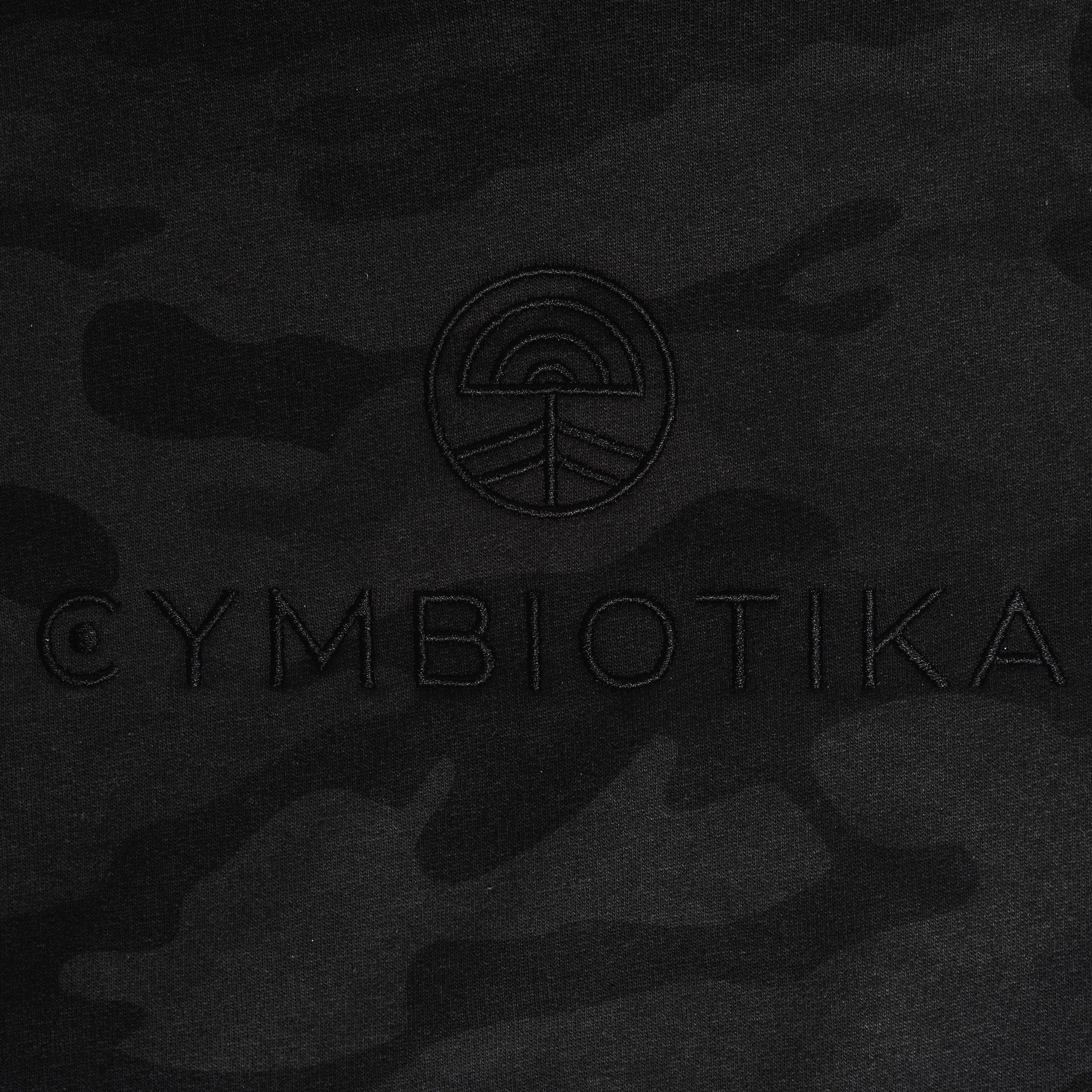 Cymbiotika Camo Hooded Sweatshirt Logo Zoomed In