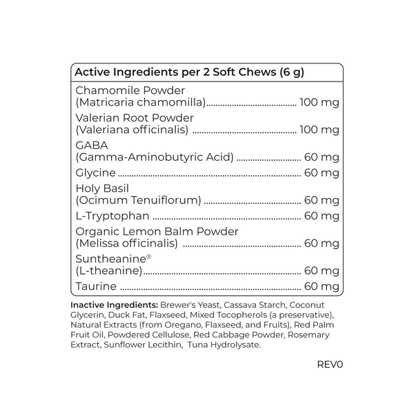 Cymbiotika Dog’s Calm Supplement Facts Panel